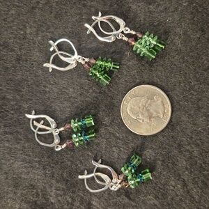 Handmade Swarovski Crystal Christmas Tree Earrings Stainless Steel Hooks